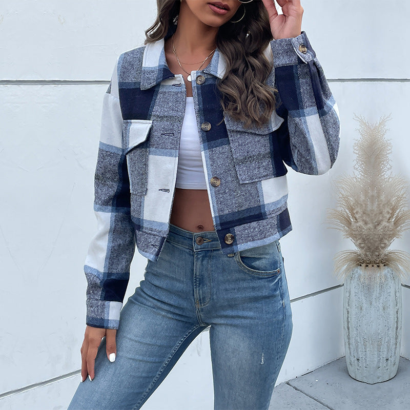 Plaid Lapel Cropped Jacket