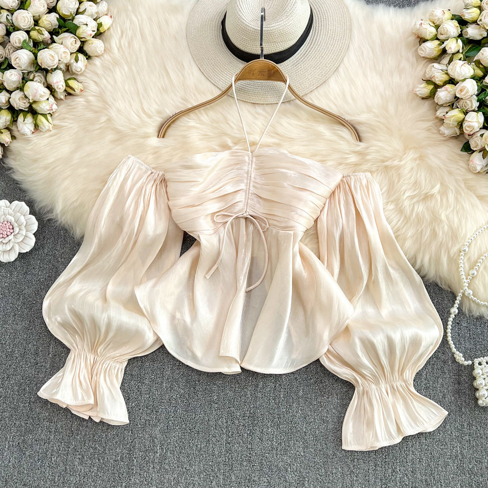 French Retro Puff Sleeve Peplum Top