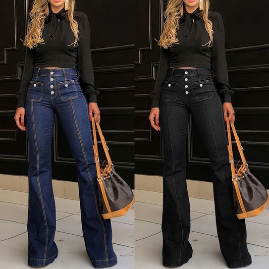 Patchwork Jeans Slim Fit Stretch Flared Pants