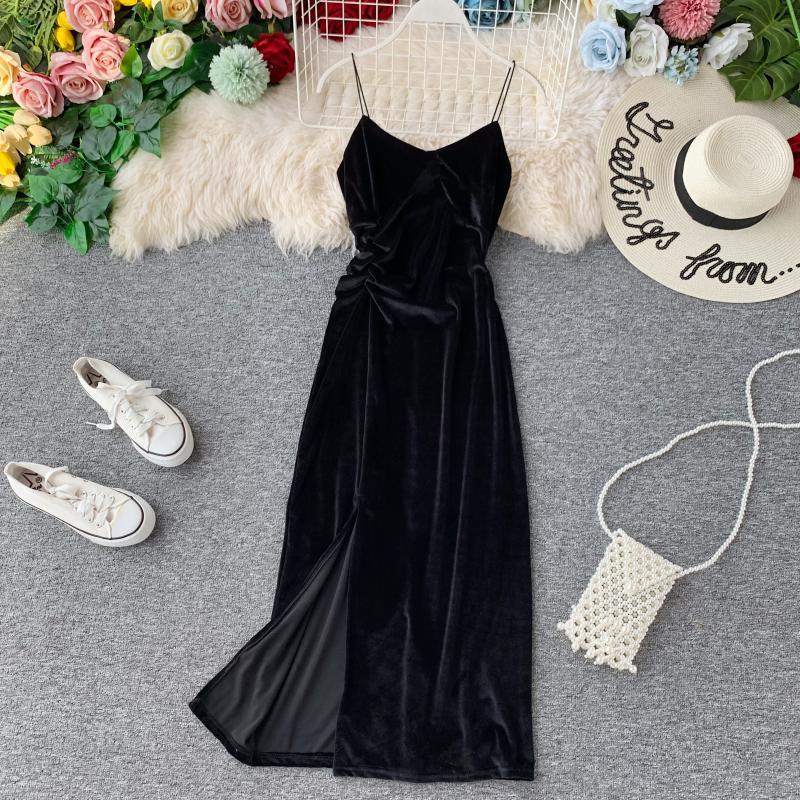 Strap velvet dress cheap