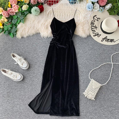 Azalea V-neck strap velvet dress