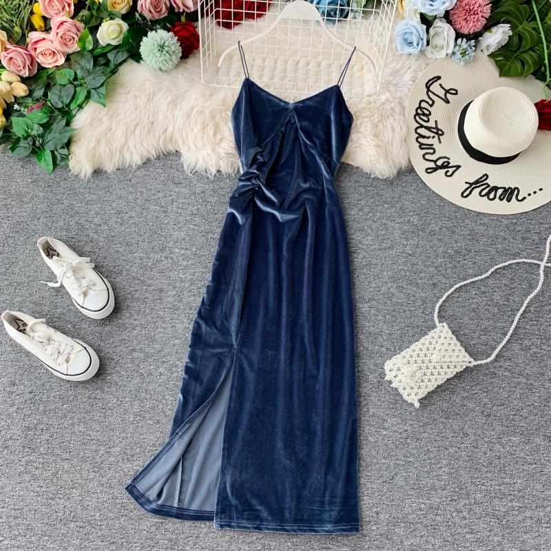 Azalea V-neck strap velvet dress