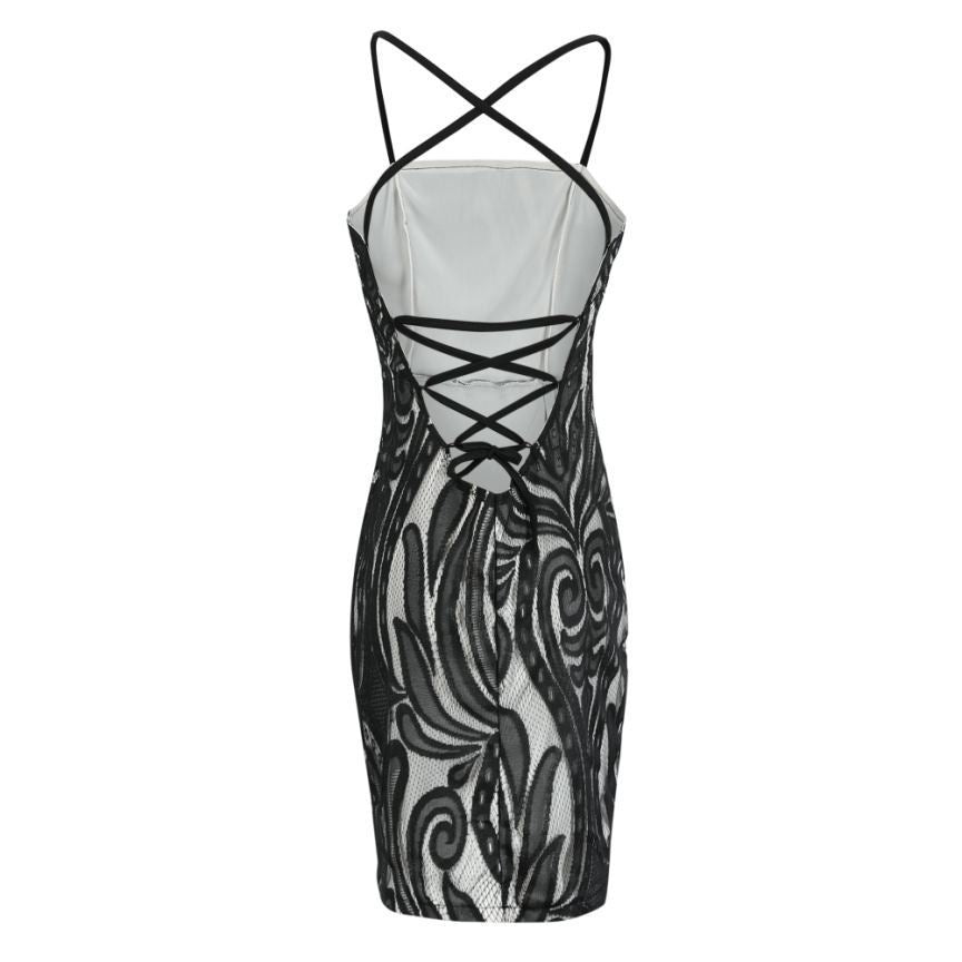 Sheath Dress With Lace Halter At The Back