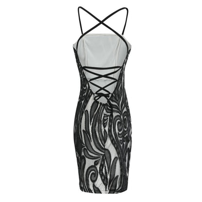 Sheath Dress With Lace Halter At The Back