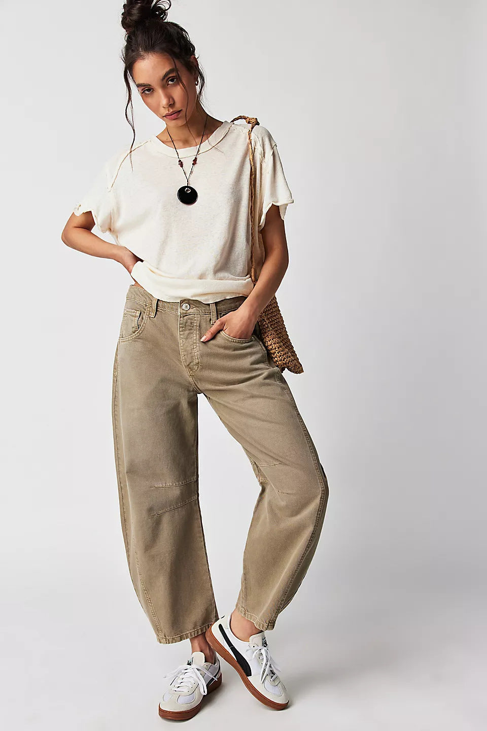 Dia High Stretch Mid-Rise Barrel Jeans