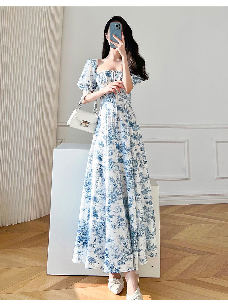 Althea Floral Square Collar Puff Sleeve Dress