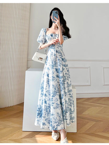 Althea Floral Square Collar Puff Sleeve Dress