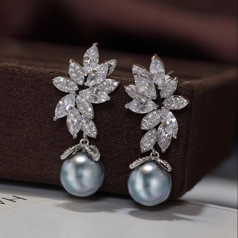 Vintage Wheat Flowers Pearl Earrings