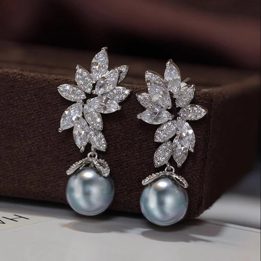 Vintage Wheat Flowers Pearl Earrings