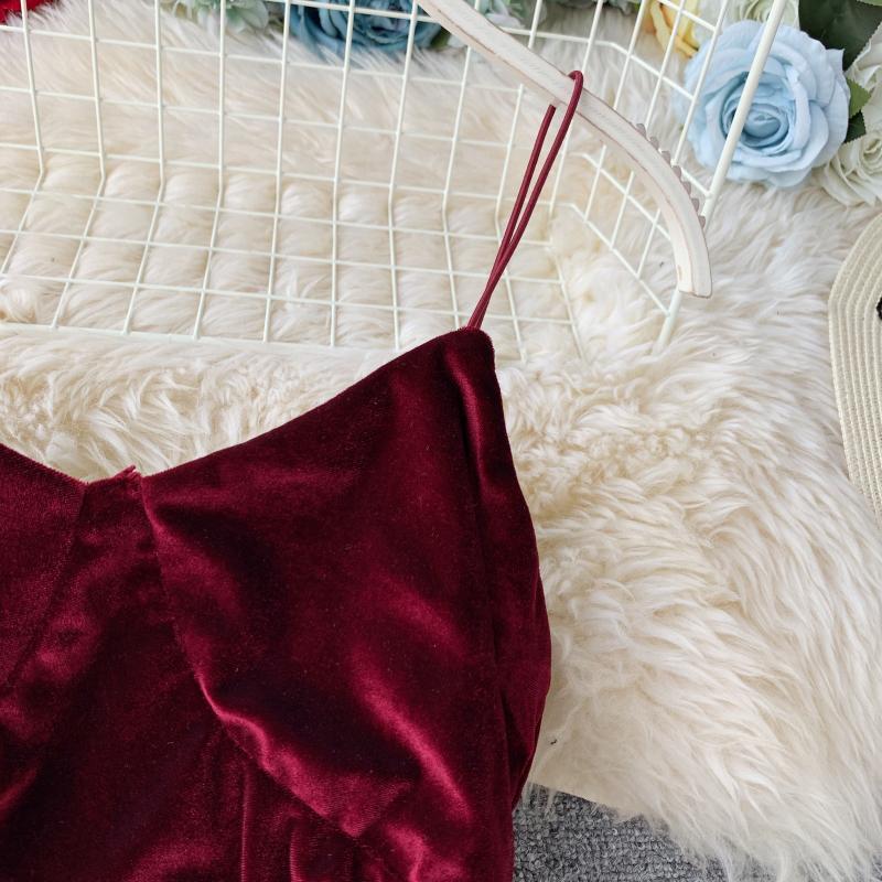 Azalea V-neck strap velvet dress