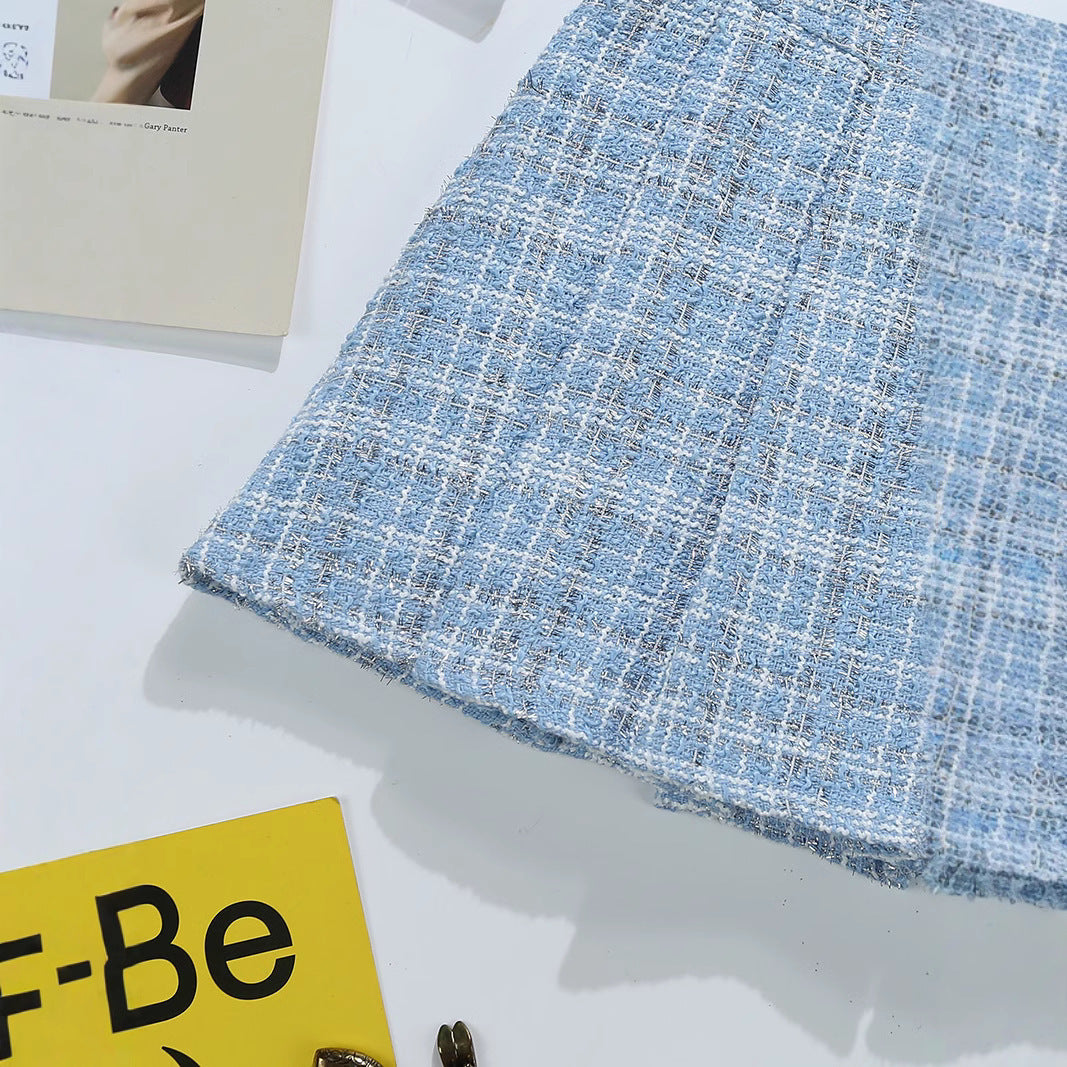Tweed Bright Silk Plaid Skirt