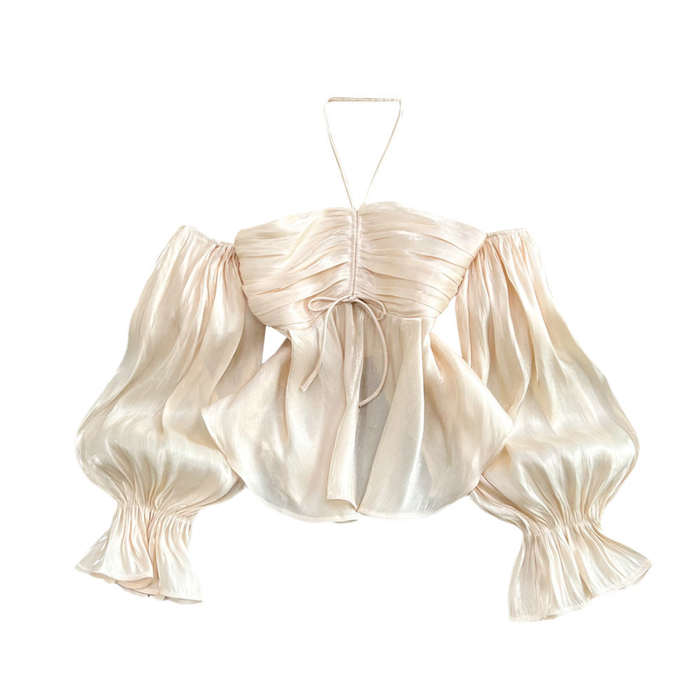 French Retro Puff Sleeve Peplum Top
