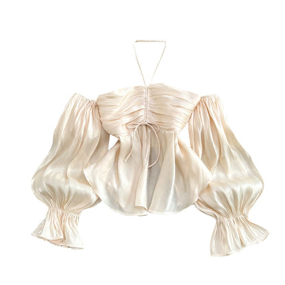 French Retro Puff Sleeve Peplum Top