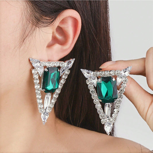 Da-som Multi-colored Exaggerated Rhinestones Triangle Jewel Earrings