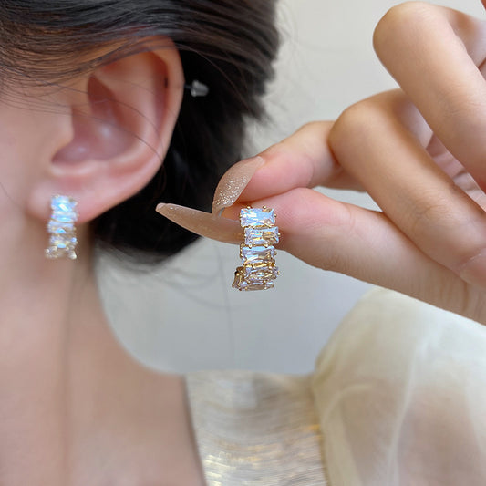Zircon Curved Stud Earrings