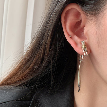 Sliver Cat Stud Earrings
