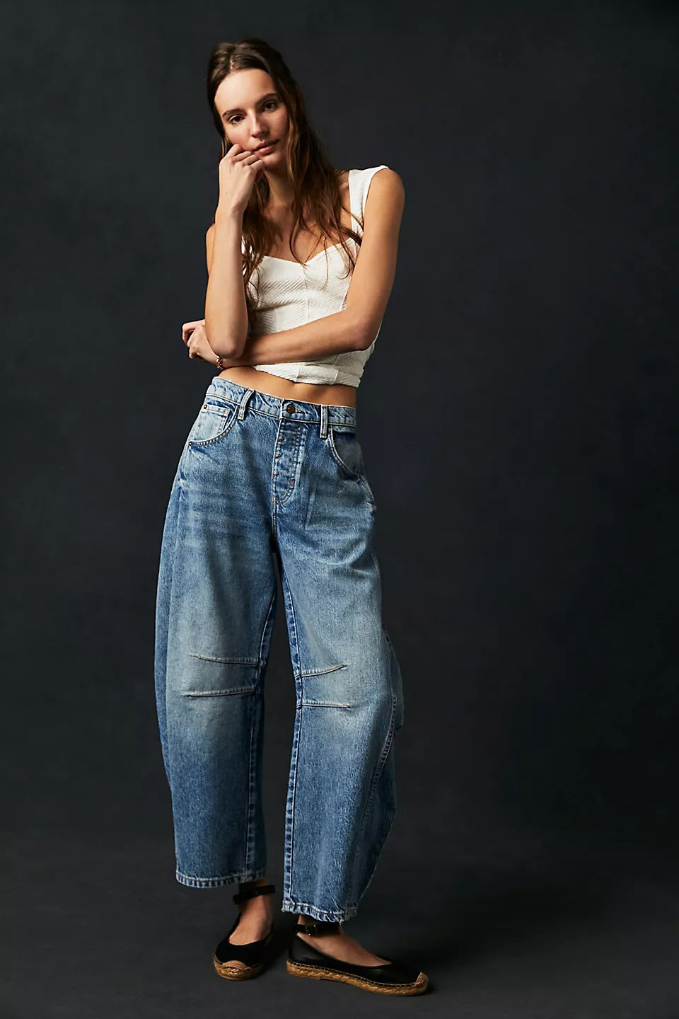 Dia High Stretch Mid-Rise Barrel Jeans