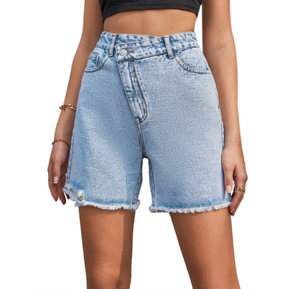 High Waist Raw Edge Denim Shorts