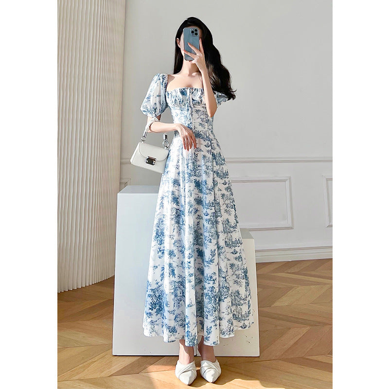 Althea Floral Square Collar Puff Sleeve Dress