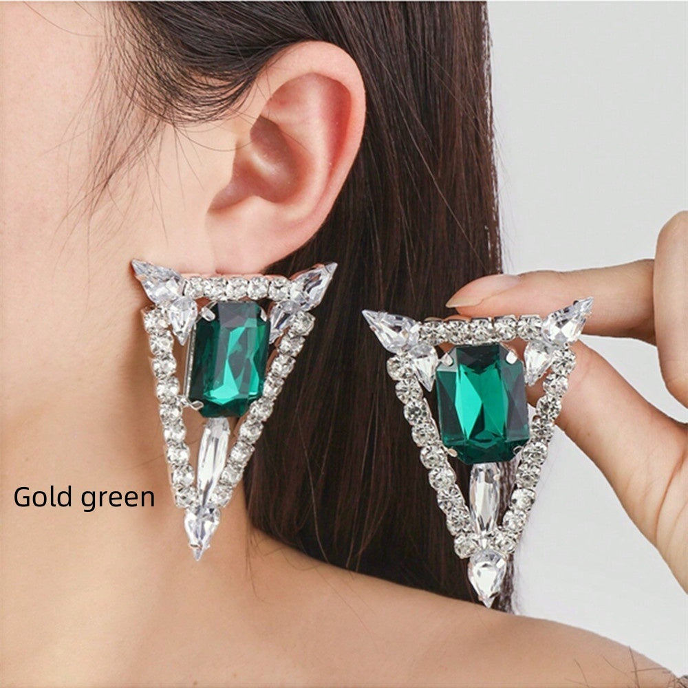 Da-som Multi-colored Exaggerated Rhinestones Triangle Jewel Earrings