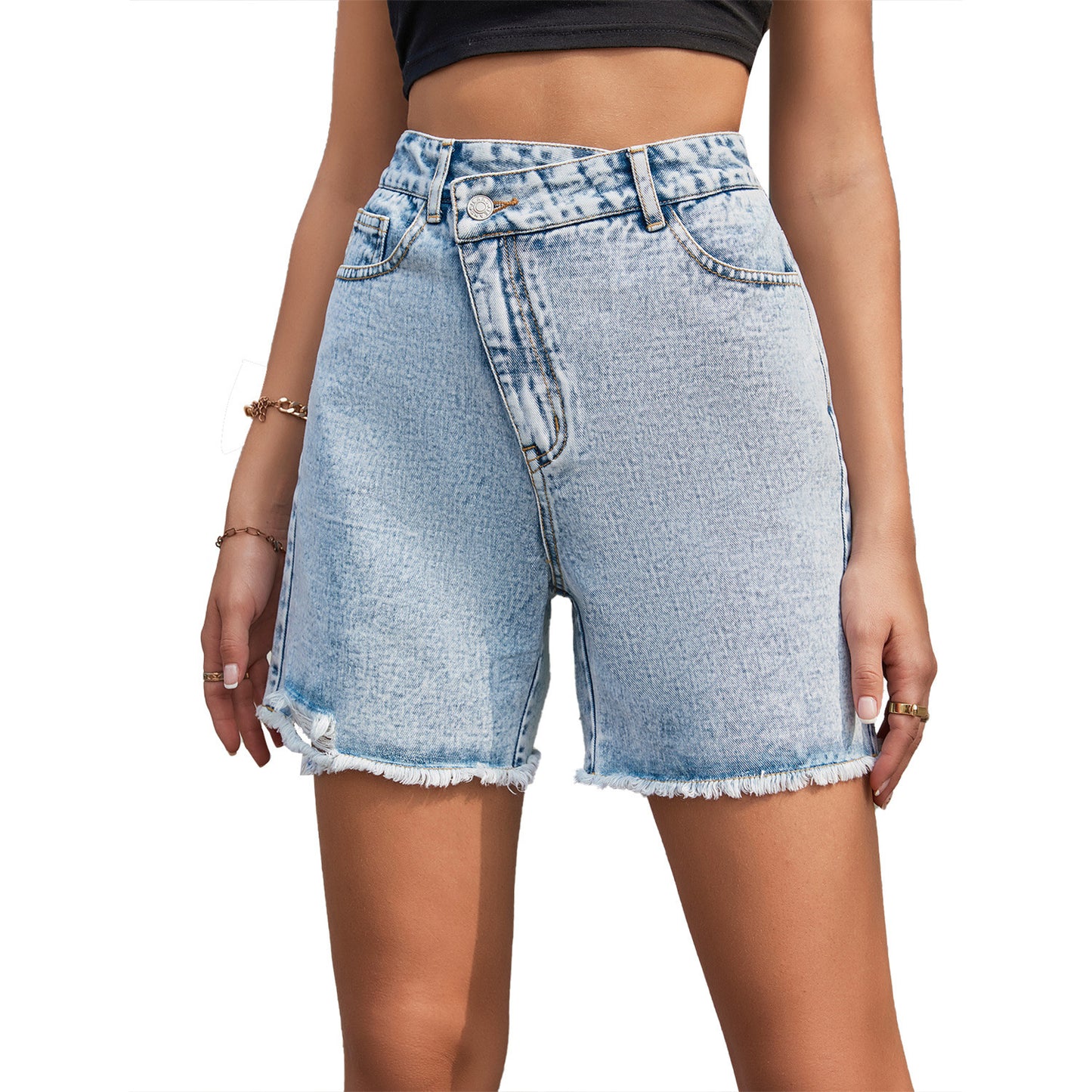 High Waist Raw Edge Denim Shorts