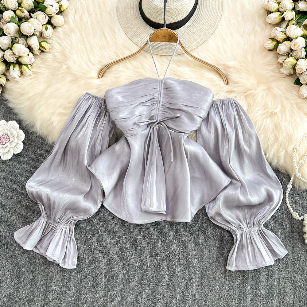 French Retro Puff Sleeve Peplum Top
