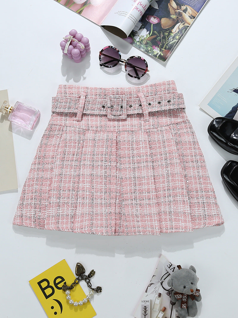 Tweed Bright Silk Plaid Skirt