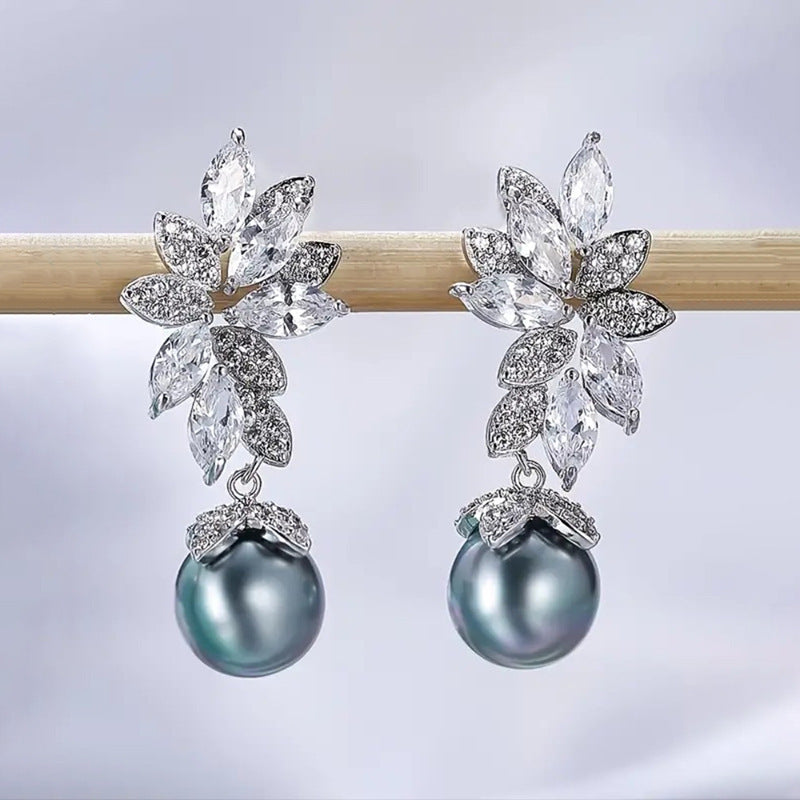 Vintage Wheat Flowers Pearl Earrings