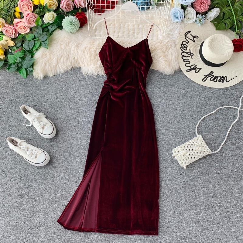 Azalea V-neck strap velvet dress
