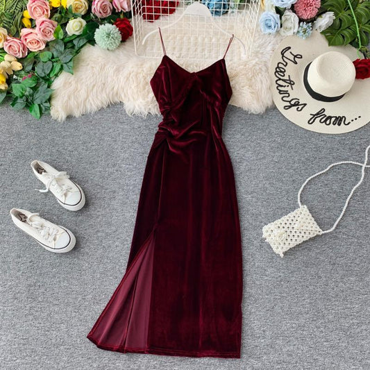 Azalea V-neck strap velvet dress