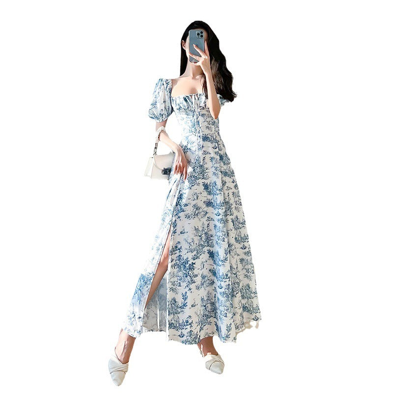 Althea Floral Square Collar Puff Sleeve Dress