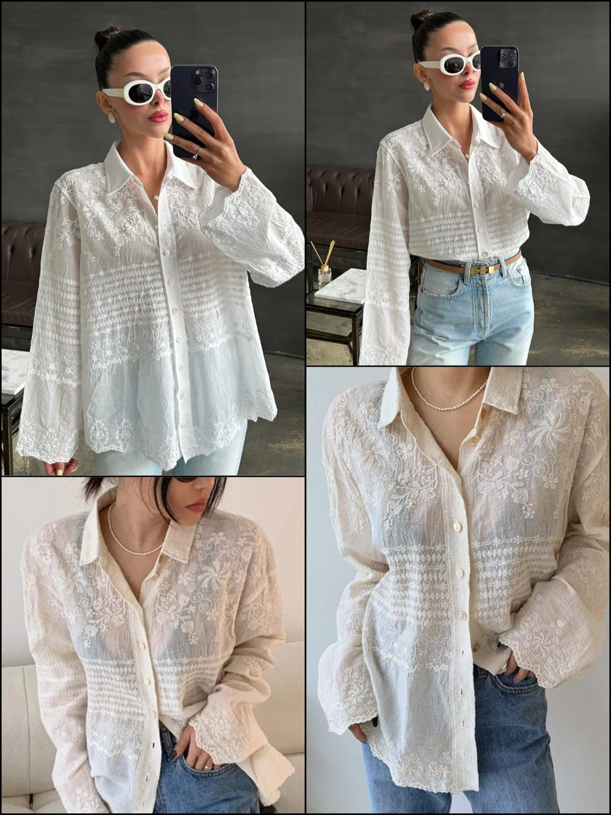 Hayat White embroidered Luxury Shirt