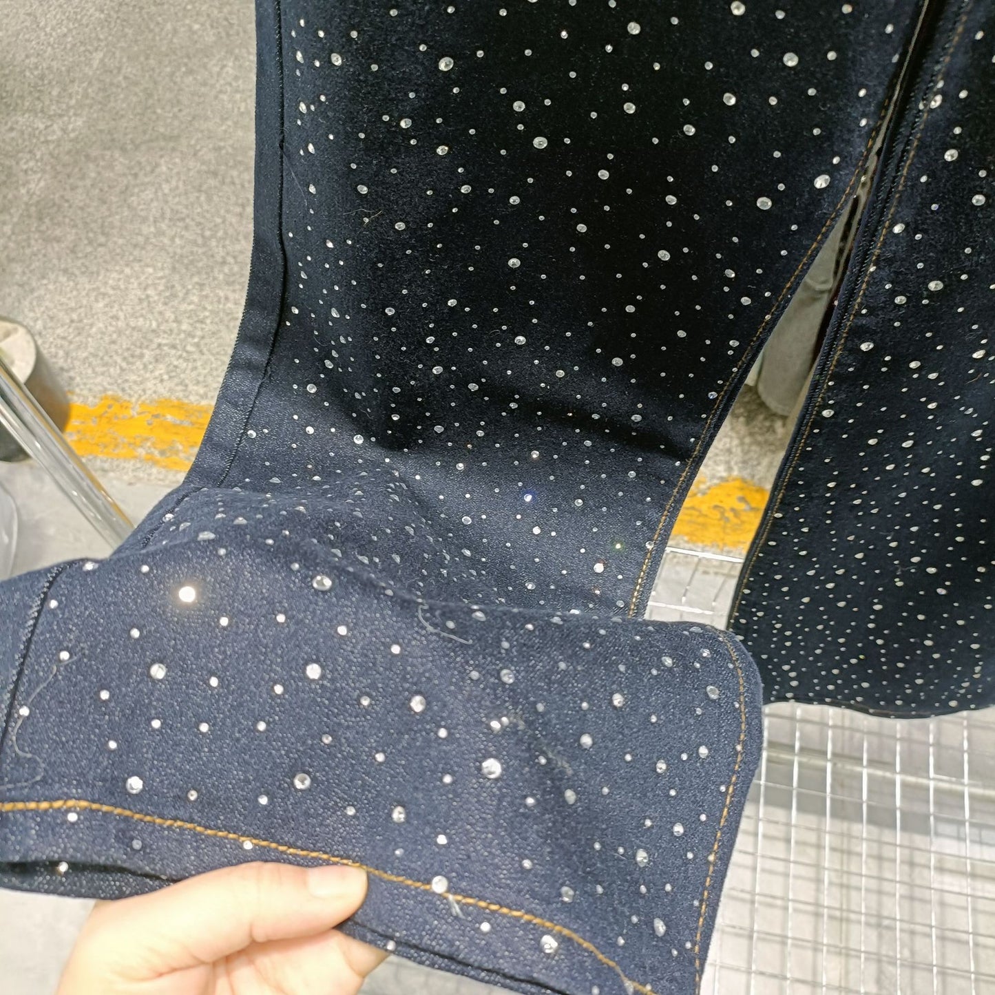 Korean Dark Blue Rhine Stone Jeans