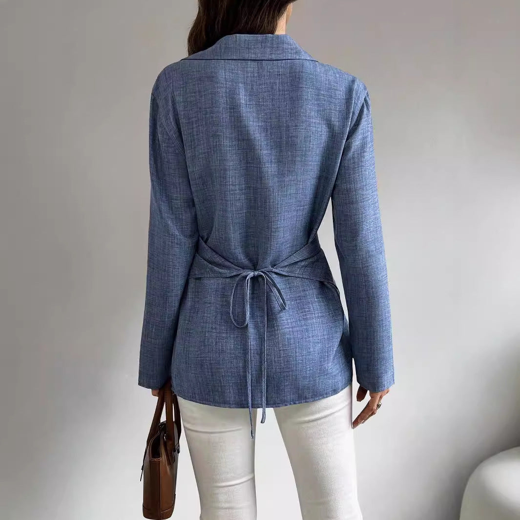 Isla Pleated Long-Sleeve Cross-Tie Shirt