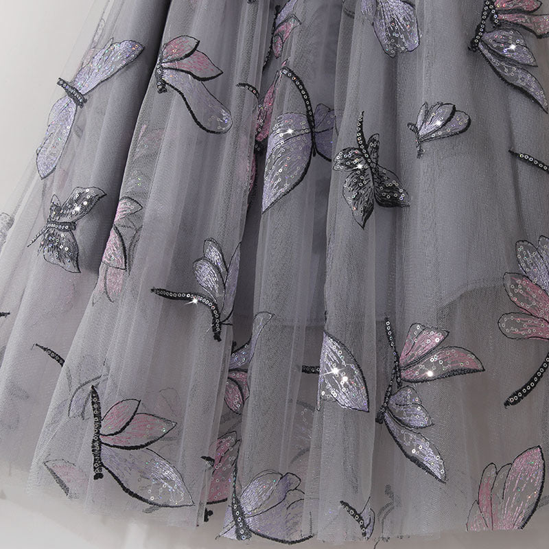 Rita Golden Silk High Waist Sequin Embroidery Mid Length Skirt