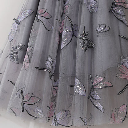 Rita Golden Silk High Waist Sequin Embroidery Mid Length Skirt