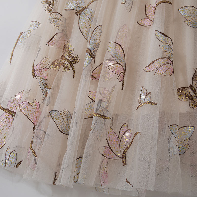 Rita Golden Silk High Waist Sequin Embroidery Mid Length Skirt