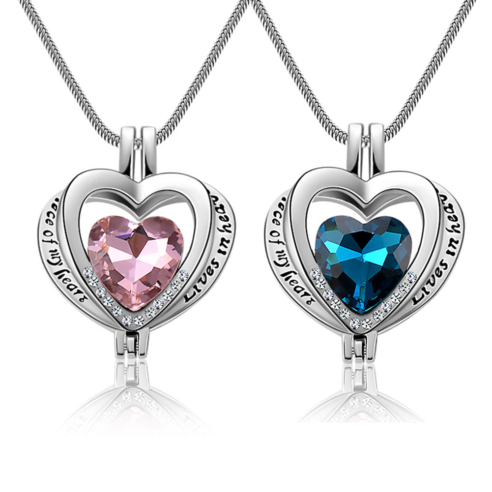 Alloy Heart-shaped Gemstone Necklace