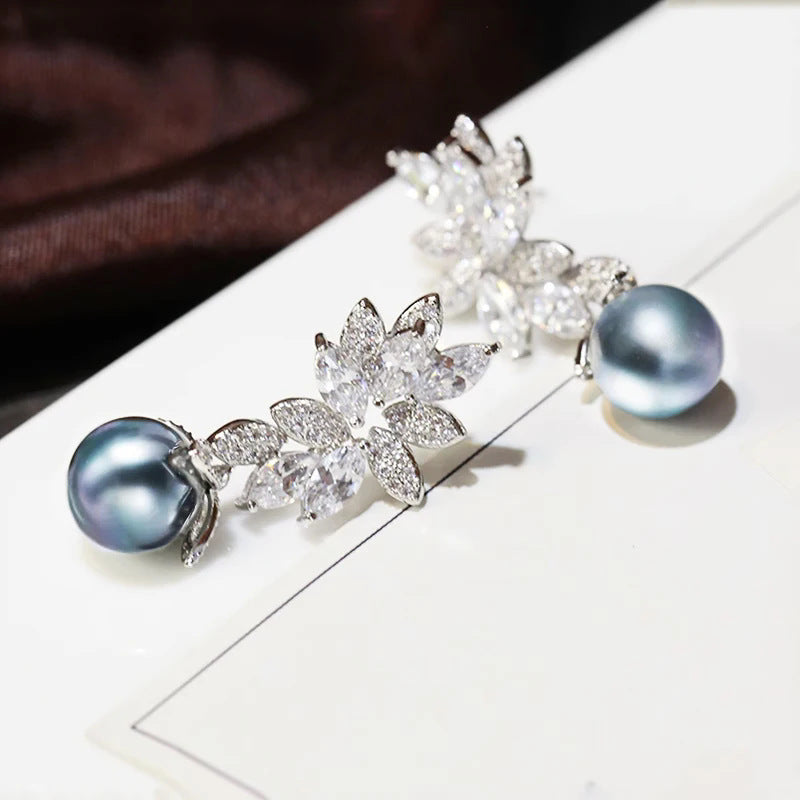 Vintage Wheat Flowers Pearl Earrings