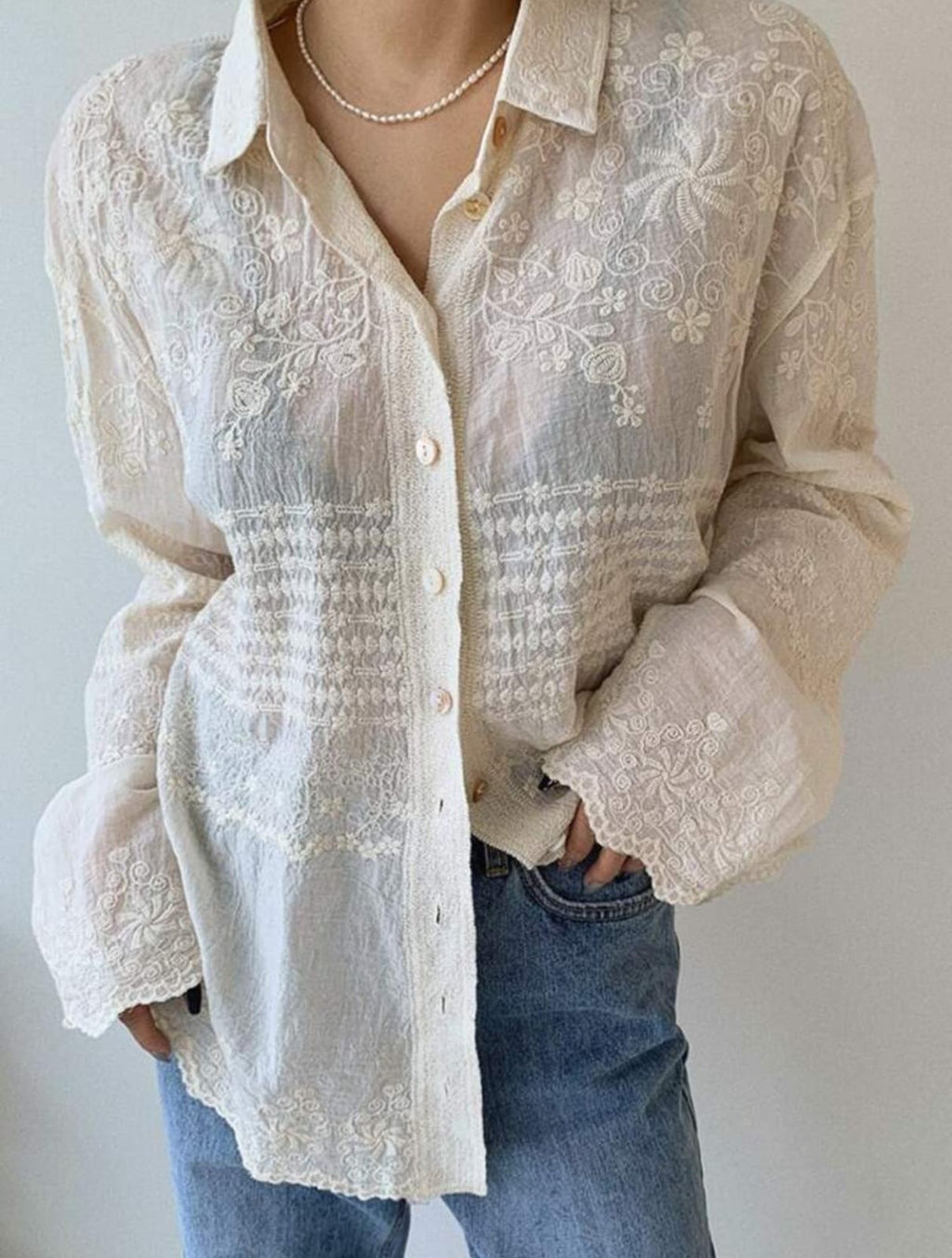 Hayat White embroidered Luxury Shirt