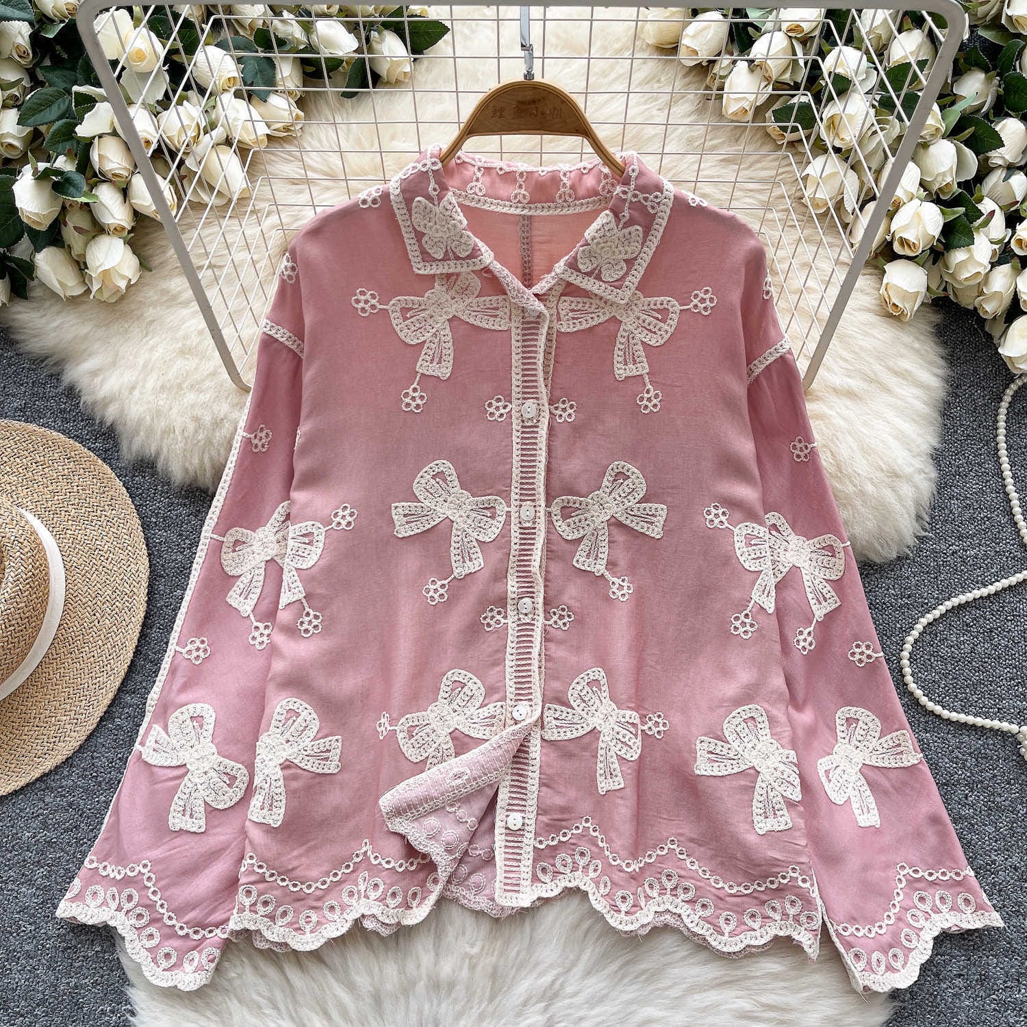 Bow Luxury Embroidery Shirt