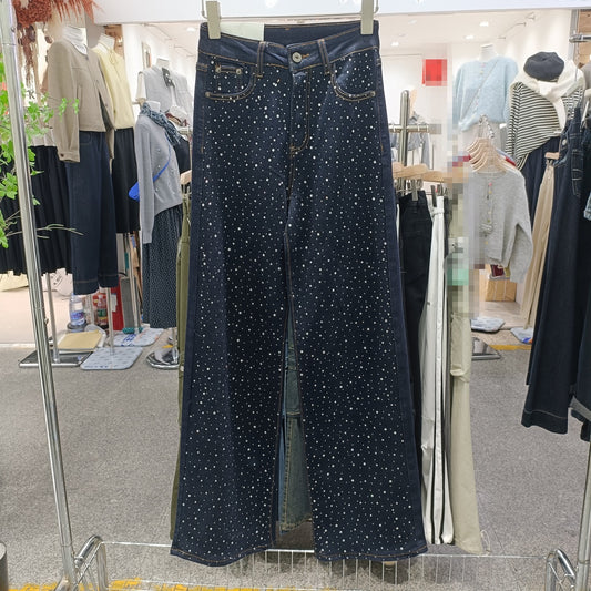 Korean Dark Blue Rhine Stone Jeans