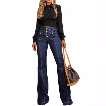 Patchwork Jeans Slim Fit Stretch Flared Pants