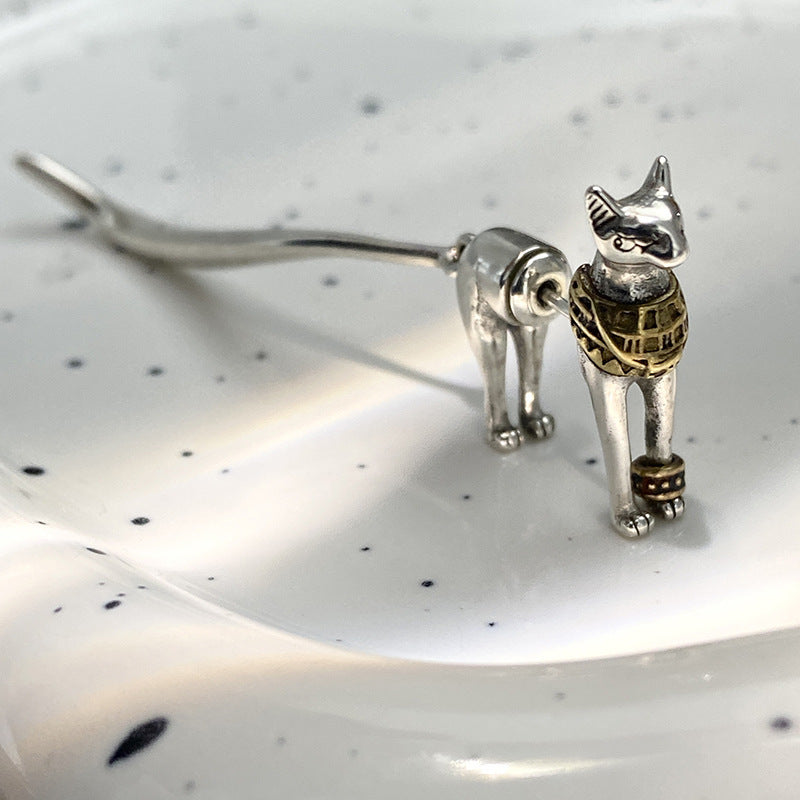 Sliver Cat Stud Earrings