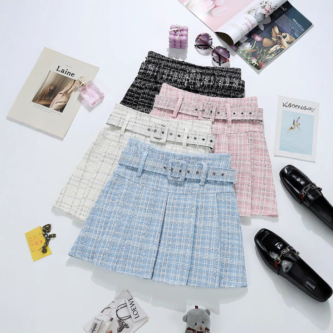 Tweed Bright Silk Plaid Skirt