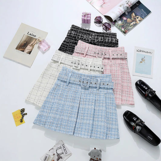 Tweed Bright Silk Plaid Skirt