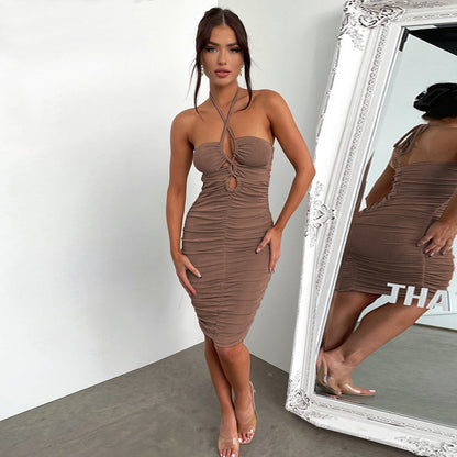 Cecelia Backless Pleated Cross Dress