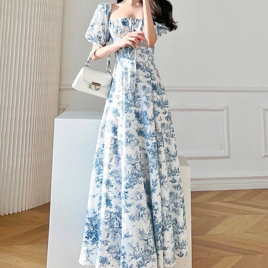 Althea Floral Square Collar Puff Sleeve Dress