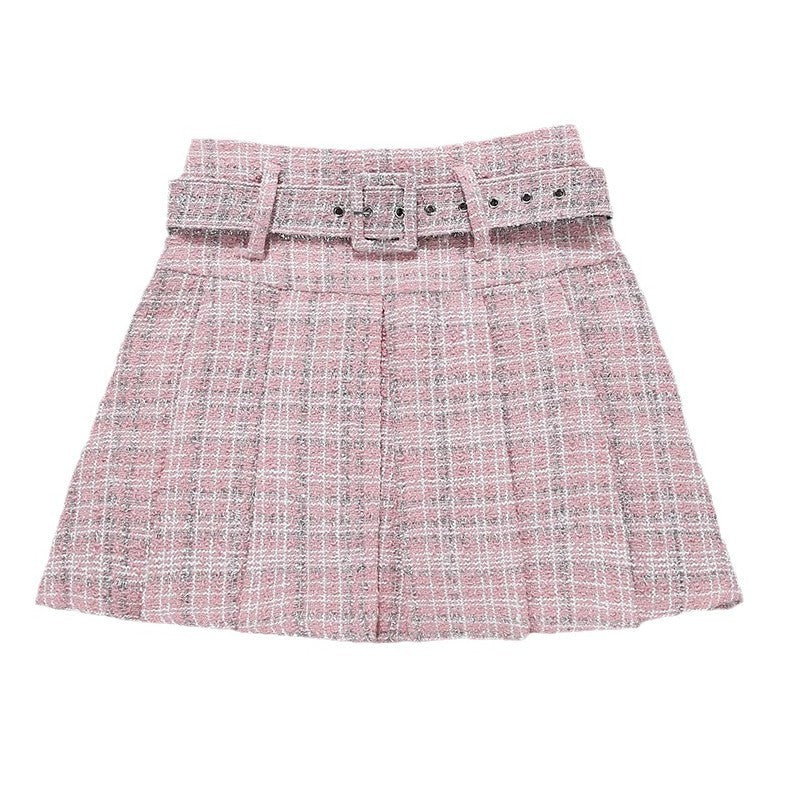 Tweed Bright Silk Plaid Skirt