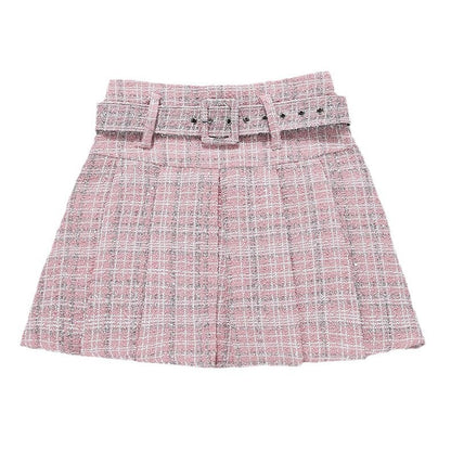 Tweed Bright Silk Plaid Skirt